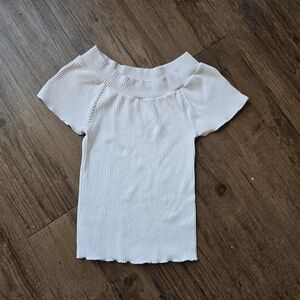 Free People White Ribbed Off-Shoulder Top